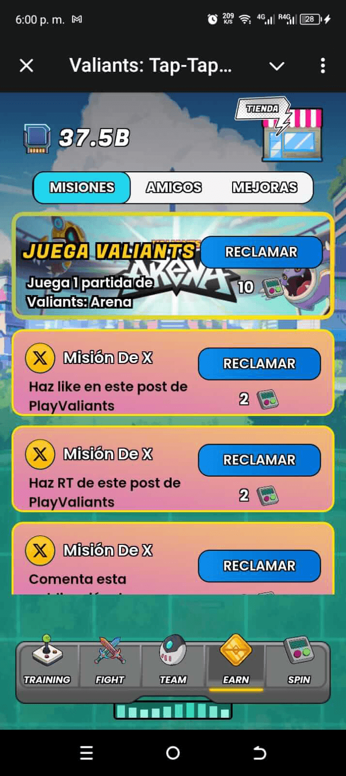 Missions screen